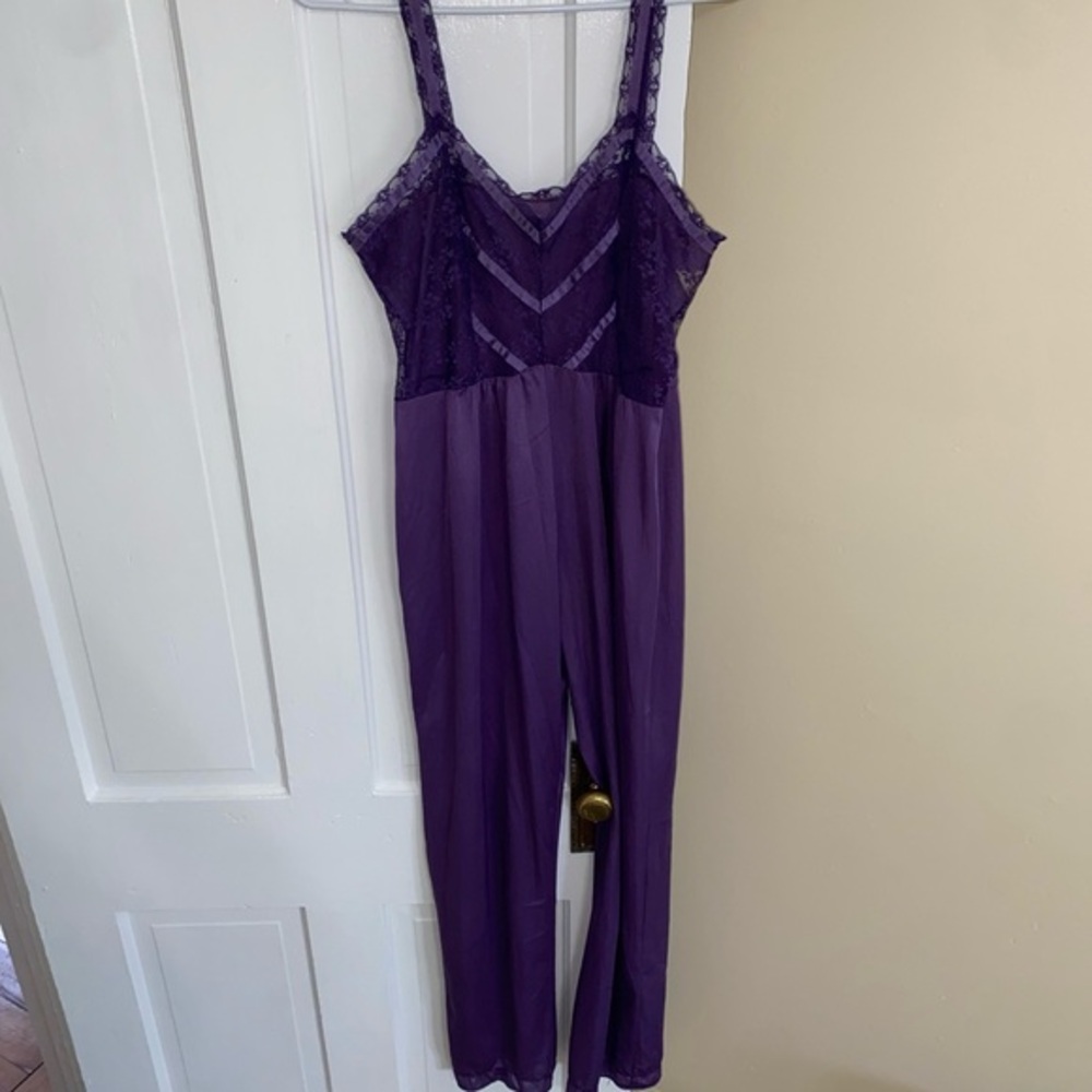 1980s iris purple lace lounge jumpsuit by Undercover Wear size medium